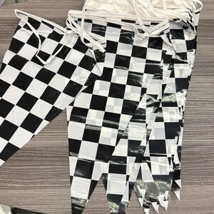 Black and white checkered plastic pennant banner new racing flag party